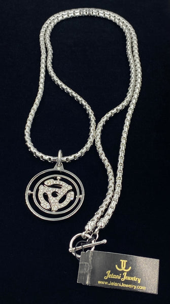 Made Spinning 45 RPM Adapter Pendent with Silver-Tone 36" Metal Box Chain